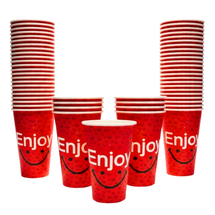 300ml Red Enjoy Paper Cups (Pack of 100)