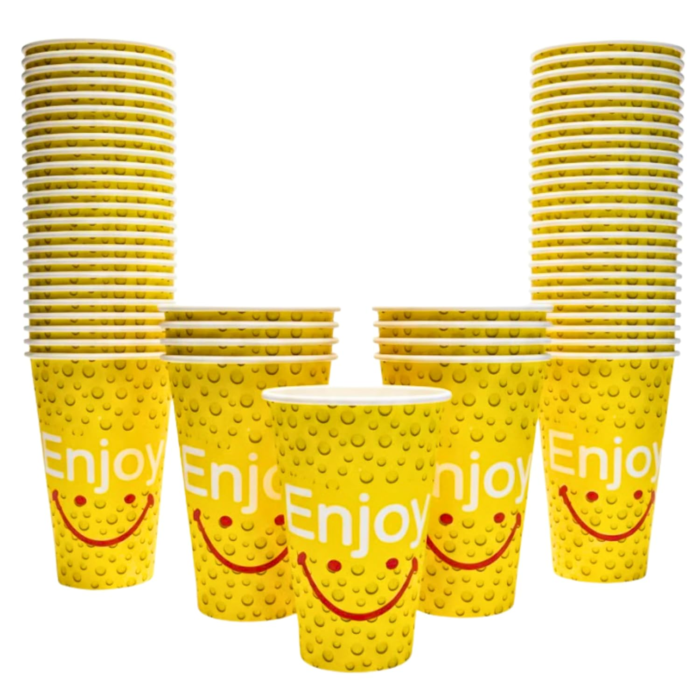 300ml Yellow Enjoy Paper Cups (Pack of 100)