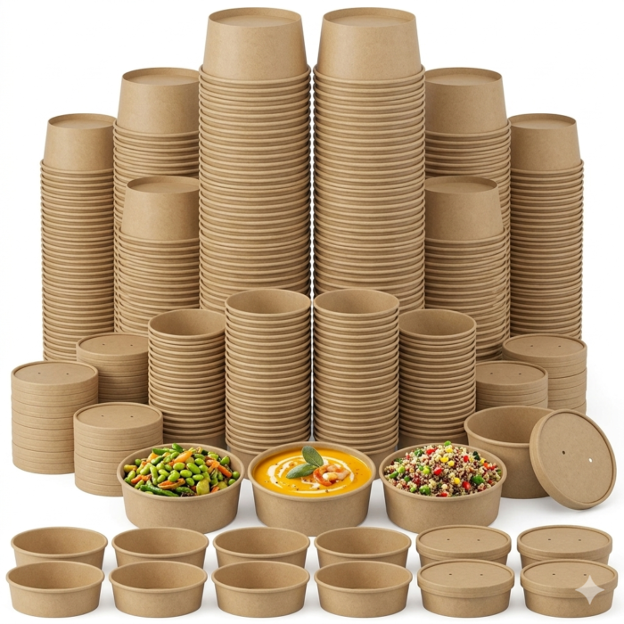 1000ml Flat Bowl Brown with lid (Pack Of 100)