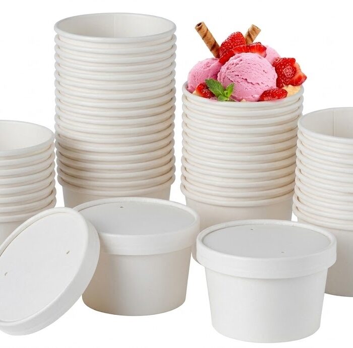 1000ml Flat Bowl White with lid (Pack Of 100)